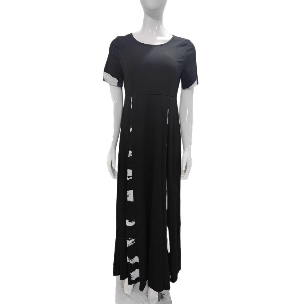 Fudus | Modernes Mid-Ärmel-Rundhals-Kleid mit weitem Saum