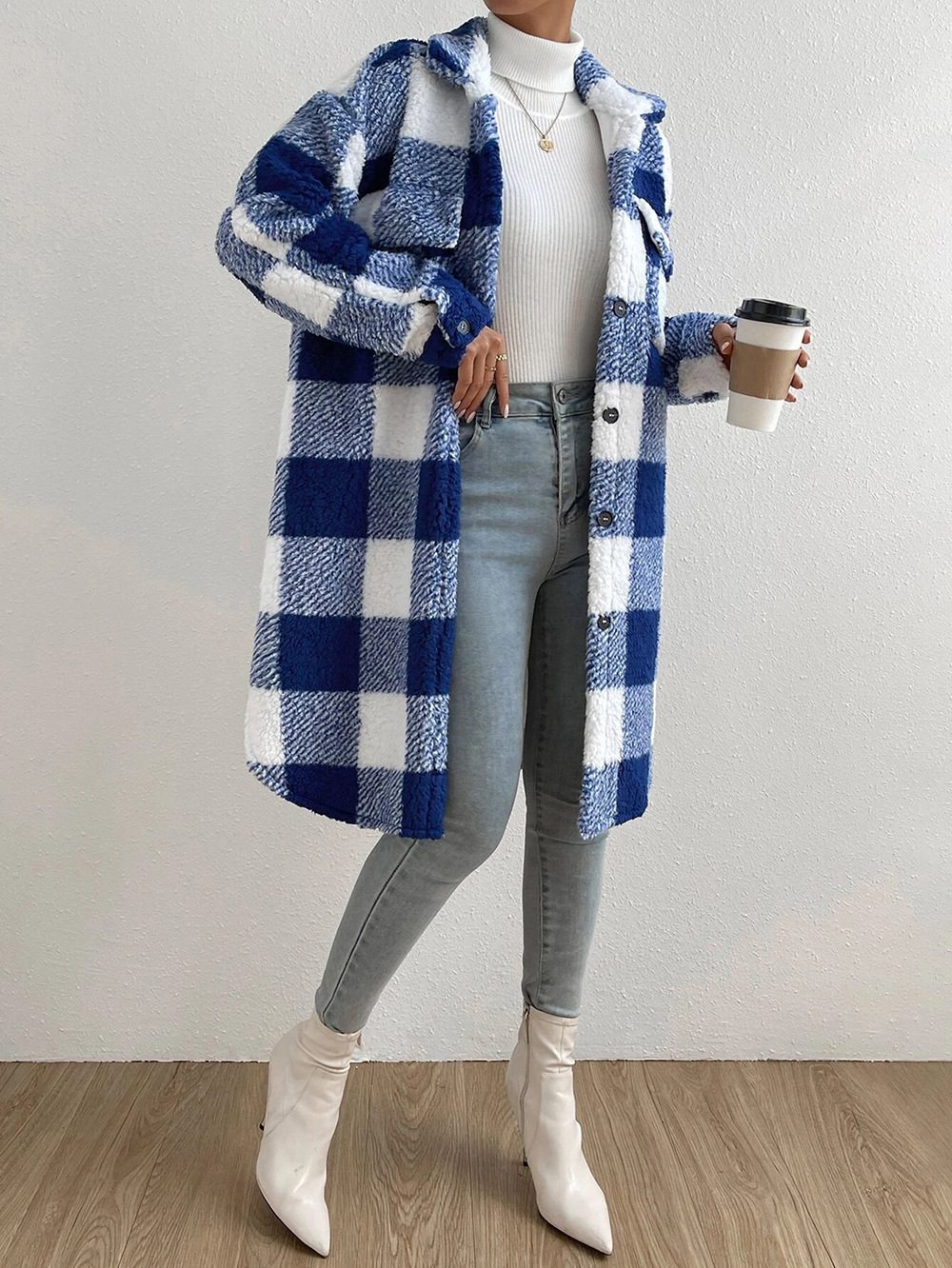 Krohn-e | Weiche Teddyjacke mit Karomuster Warm und Komfortabel Perfekt für Den Herbst