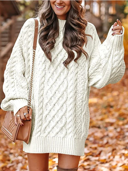 Damen Grober Strickpullover mit voluminösen Ärmeln und dekorativem Zopfmuster Krohn-e
