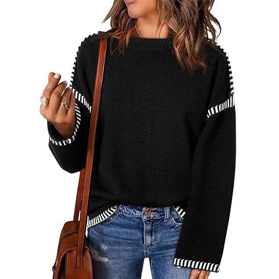 Damen modischer Pullover mit strukturiertem Material und streifenförmigen Details Krohn-e