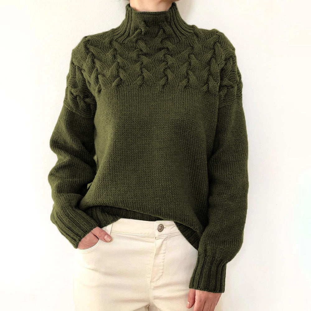 Damen Strickpullover mit hochgeschlossenem Kragen und trendigem Zopfmuster Krohn-e