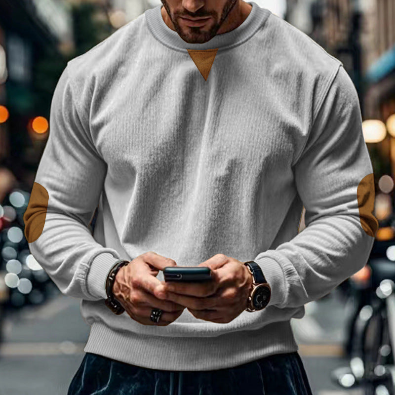 Herren gemütlicher Rundhals Pullover mit Ellbogenpatches Krohn-e