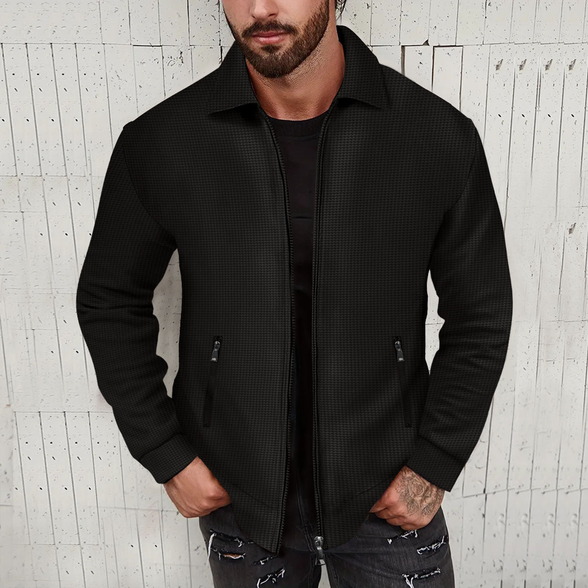 Herren modische Kurzjacke mit strukturiertem Design und praktischen Taschen Krohn-e