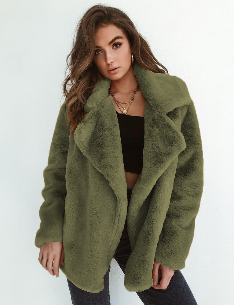 Damen Fleece-Mantel mit weitem Kragen und modischem Schnitt Krohn-e