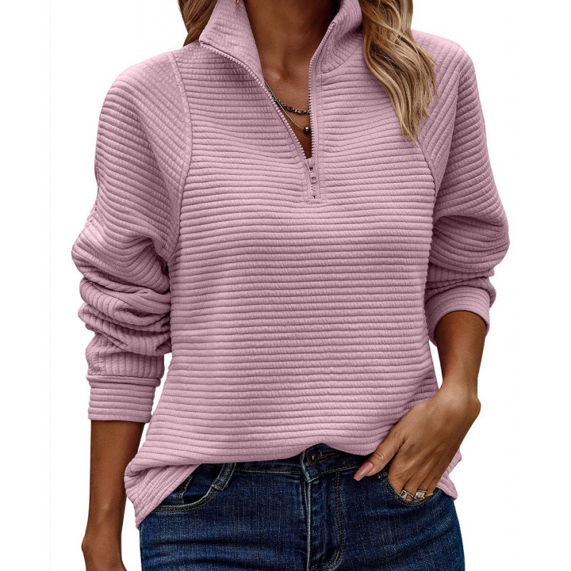Damen kuscheliger Stepp-Pullover mit hohem Kragen und halbem Reißverschluss Krohn-e