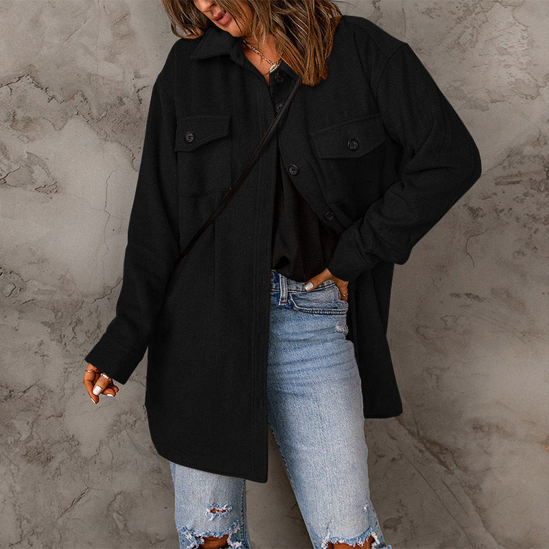 Damen vielseitige Oversize-Hemdjacke mit aufgesetzten Taschen und Knopfverschluss Krohn-e