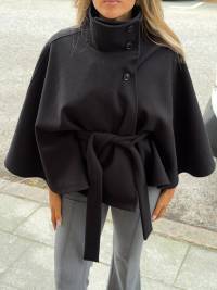 Damen elegante Cape-Jacke mit Knoten-Detail und voluminösen Ärmeln Krohn-e