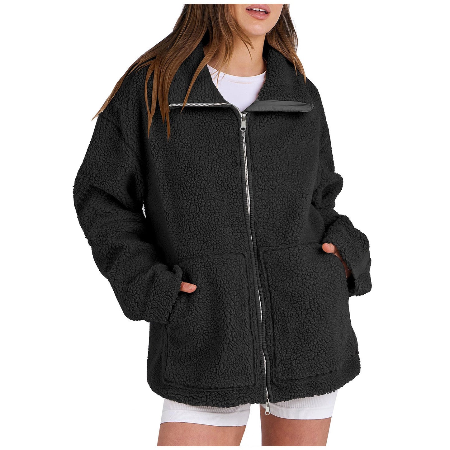 Damen Kuschelige Teddy-Jacke mit Reißverschluss Krohn-e