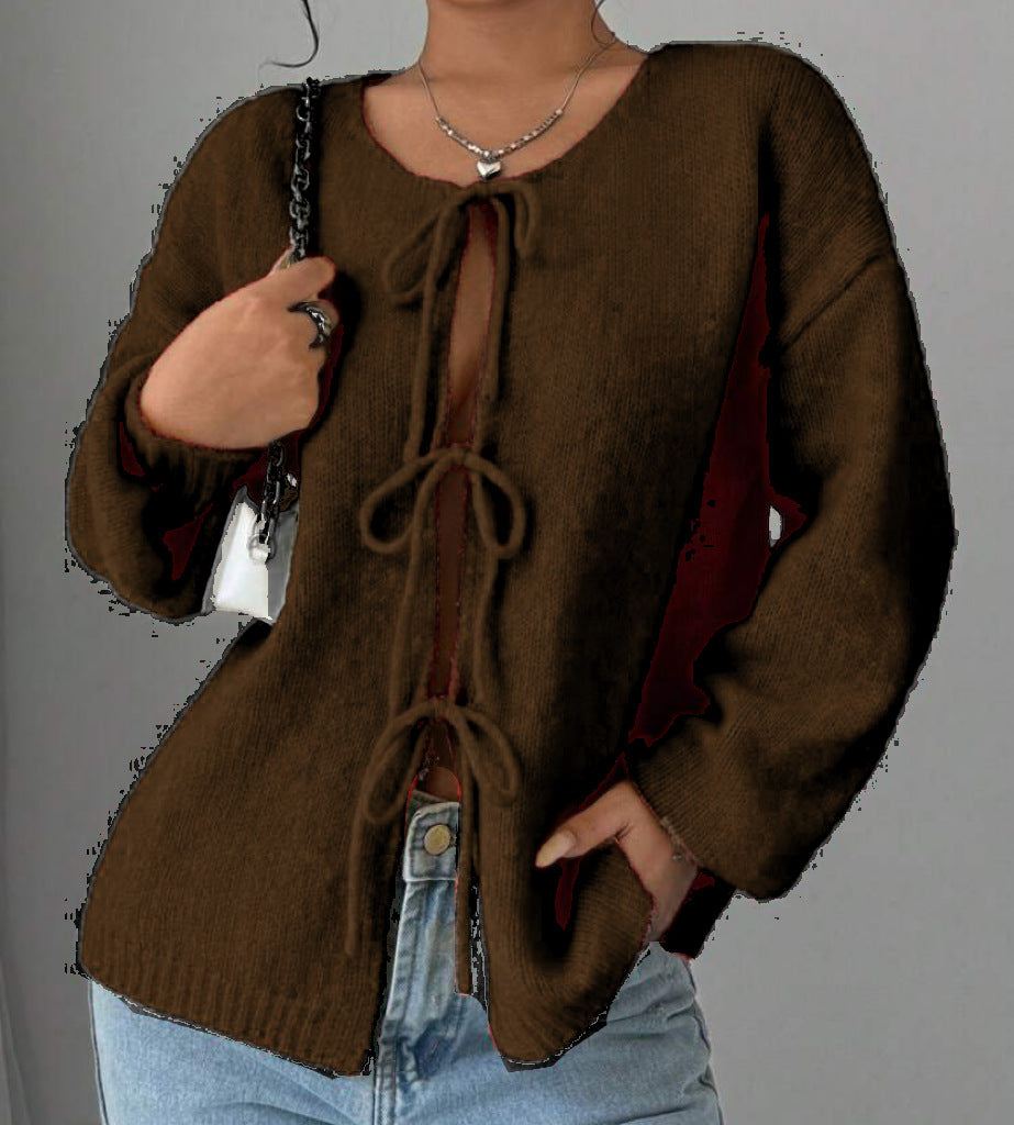 Damen Oversized Strickpullover mit dekorativem Schnürdetail Krohn-e