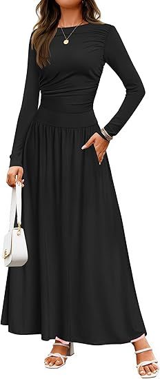 Damen Langärmliges Maxikleid mit eleganten Rüschendetails und praktischen Taschen Krohn-e