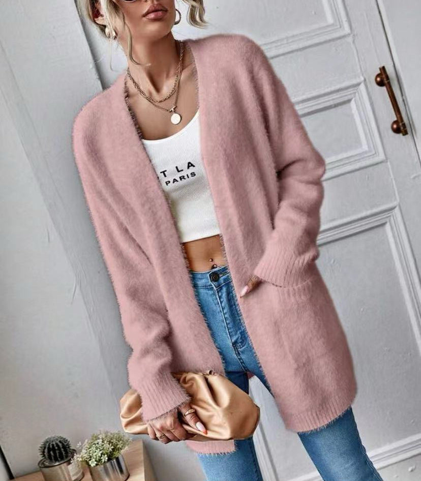 Damen Flauschiger Offener Cardigan aus weichem Material Krohn-e