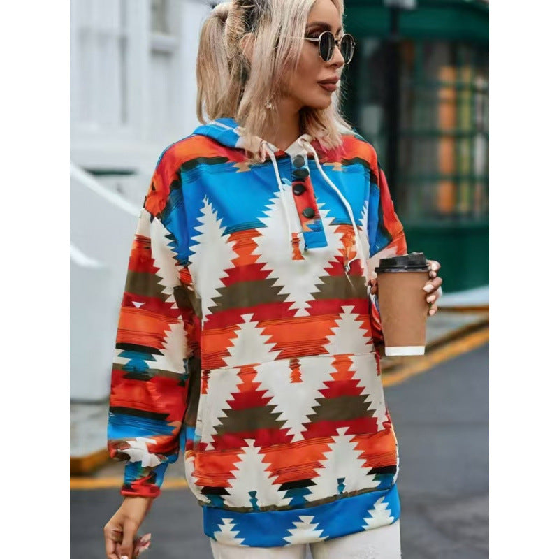 Damen Relaxed Fit Bohemian Grafik Hoodie Krohn-e