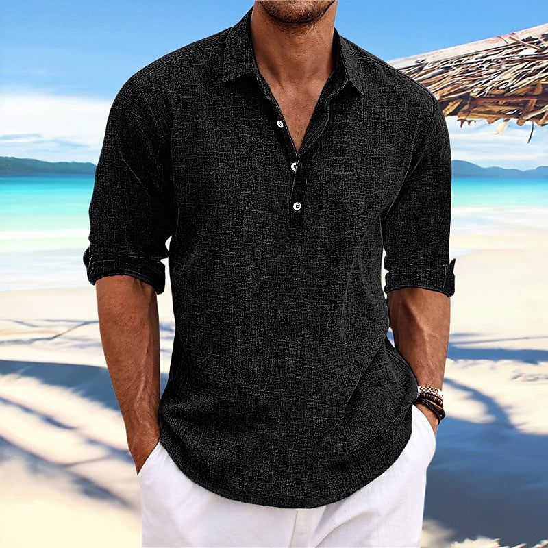 Herren lässiges Langarm-Henley-Shirt mit strukturierter Oberfläche Krohn-e