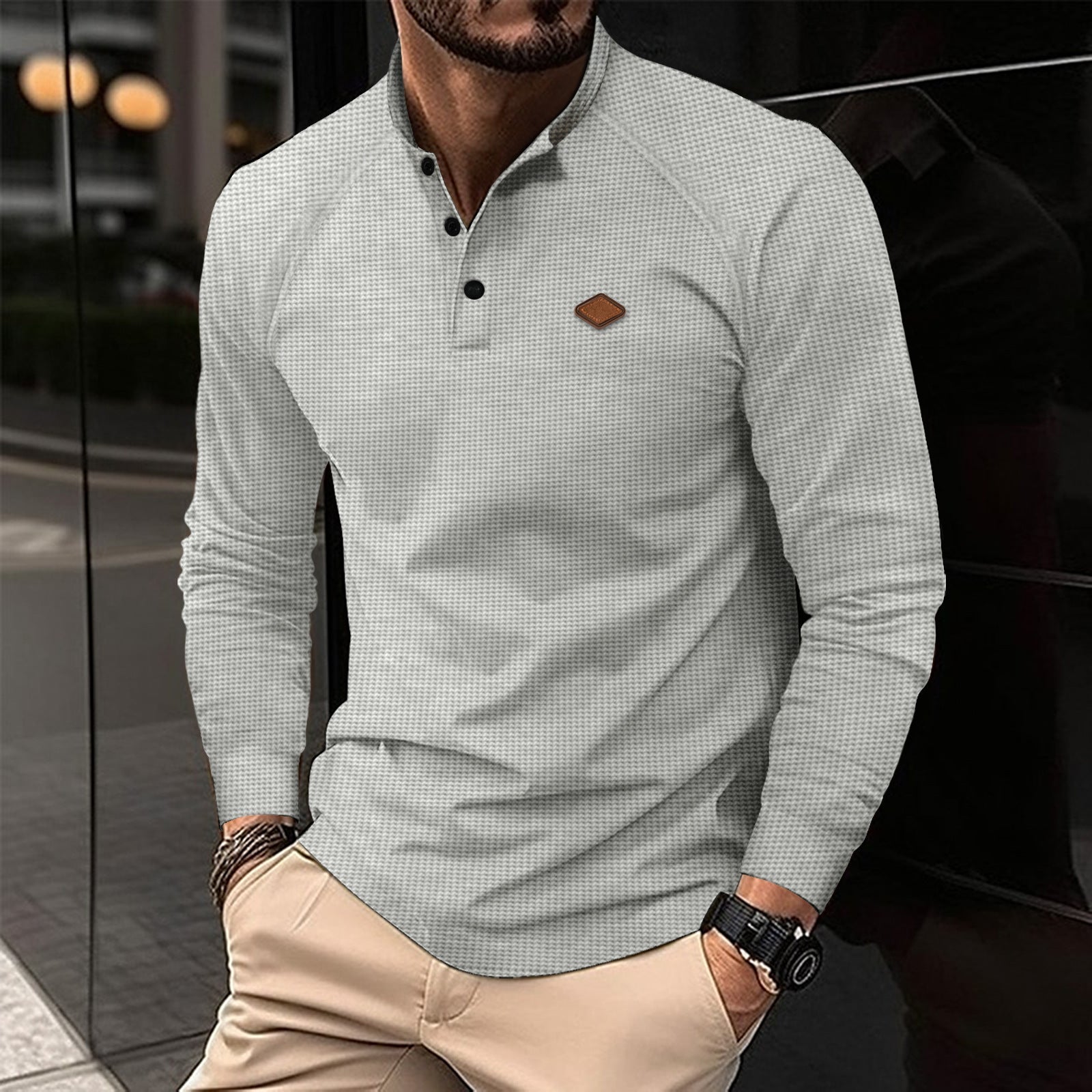Herren Langarmshirt mit subtilen Muster und modischem Kragen Krohn-e