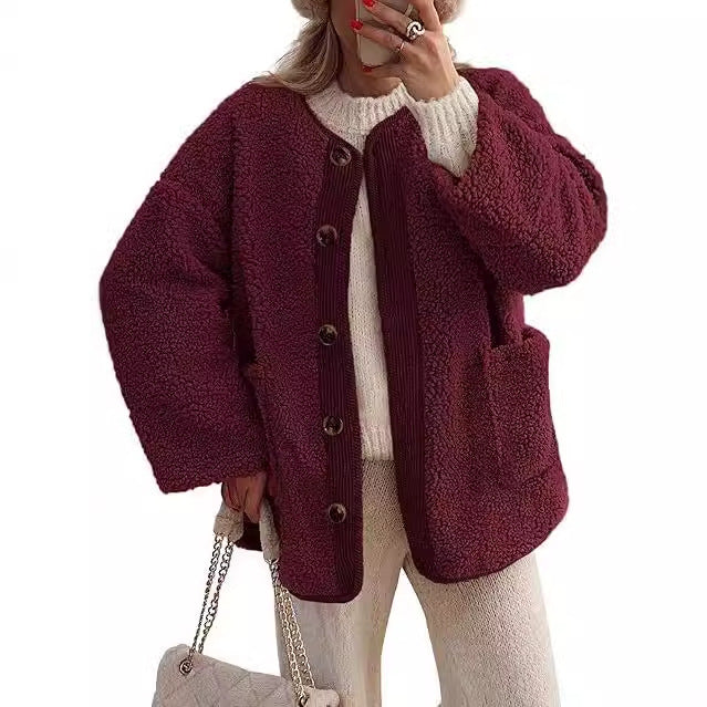 Damen kuschelige Teddyjacke mit farblich abgestimmtem Kragen Krohn-e
