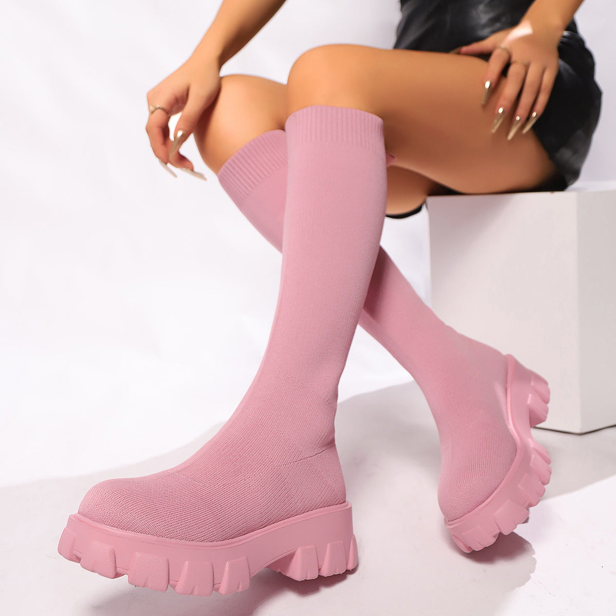 Damen Tragbare Overknee-Stiefel mit auffälligem Muster und rutschfester Sohle Krohn-e