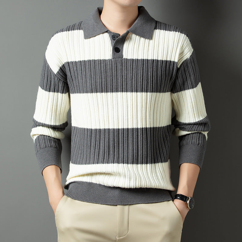 Herren Pullover aus strukturiertem Rippenstrick mit Polokragen Krohn-e
