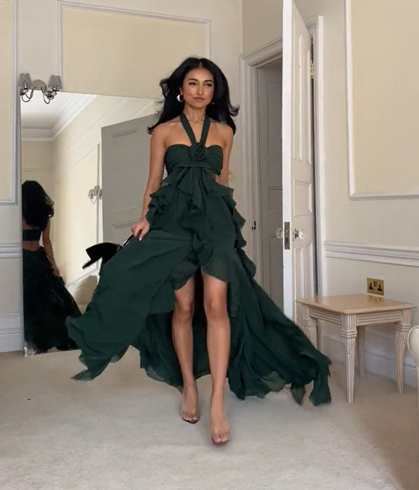 Damen Maxi-Brautkleid mit voluminösem Rüschendesign und elegantem Halterneck Krohn-e