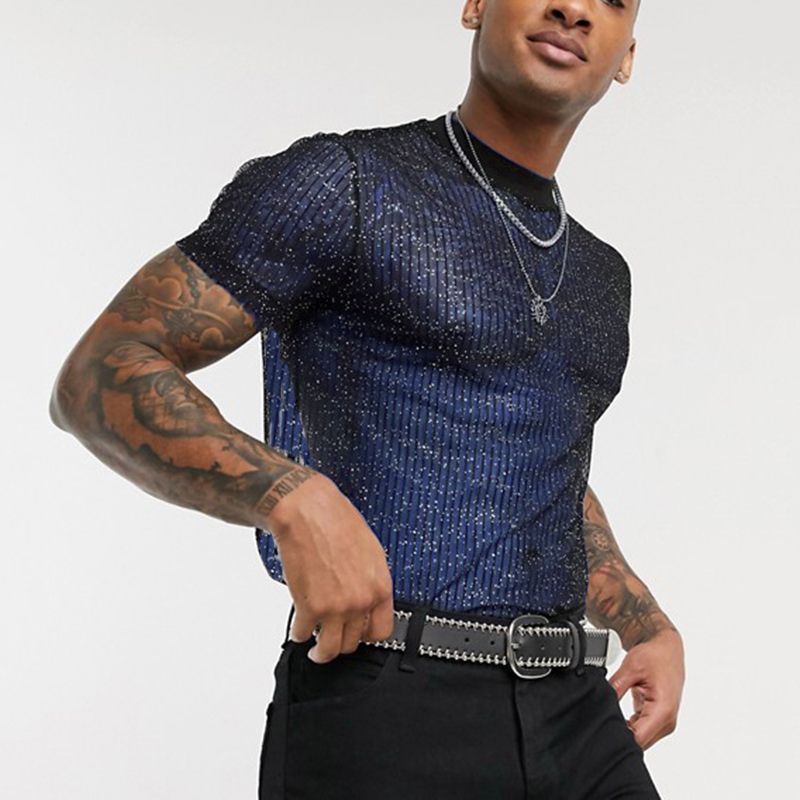 Herren Hochwertiges Mesh-T-Shirt mit glitzerndem Effekt Krohn-e