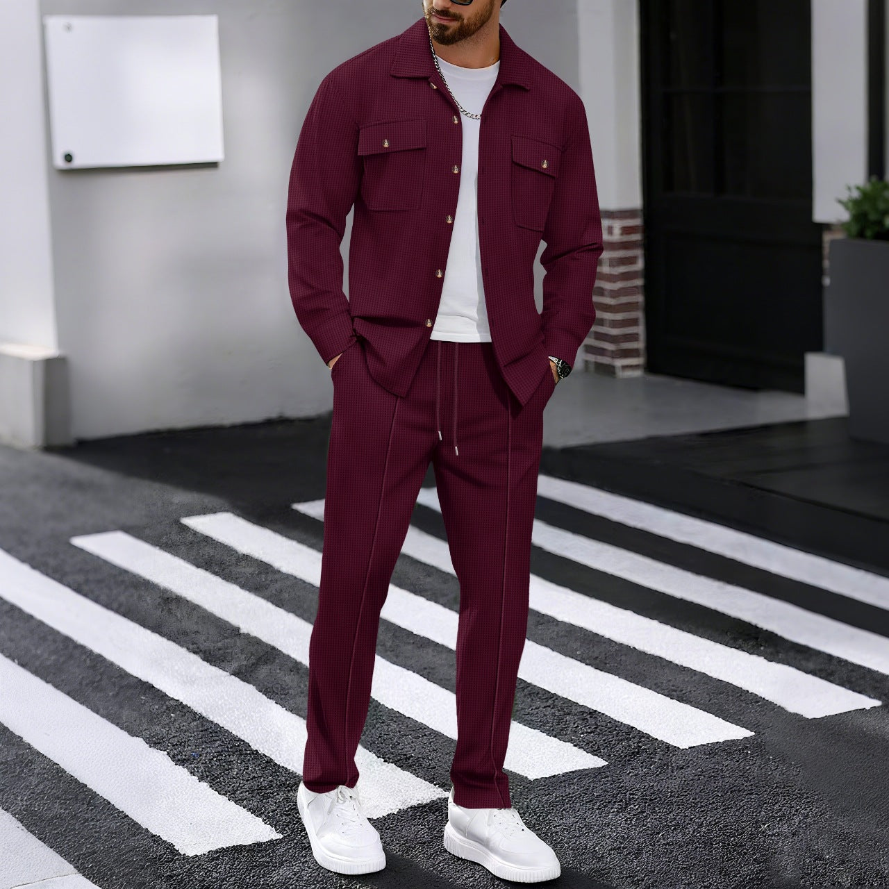 Herren modisches Freizeit-Set mit strukturierter Jacke und bequemen Hosen Krohn-e