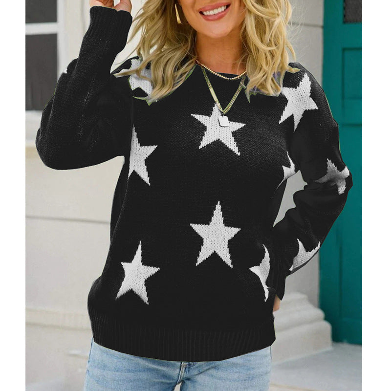 Damen Trendiger Pullover mit Sterne-Muster und lässigem Schnitt Krohn-e