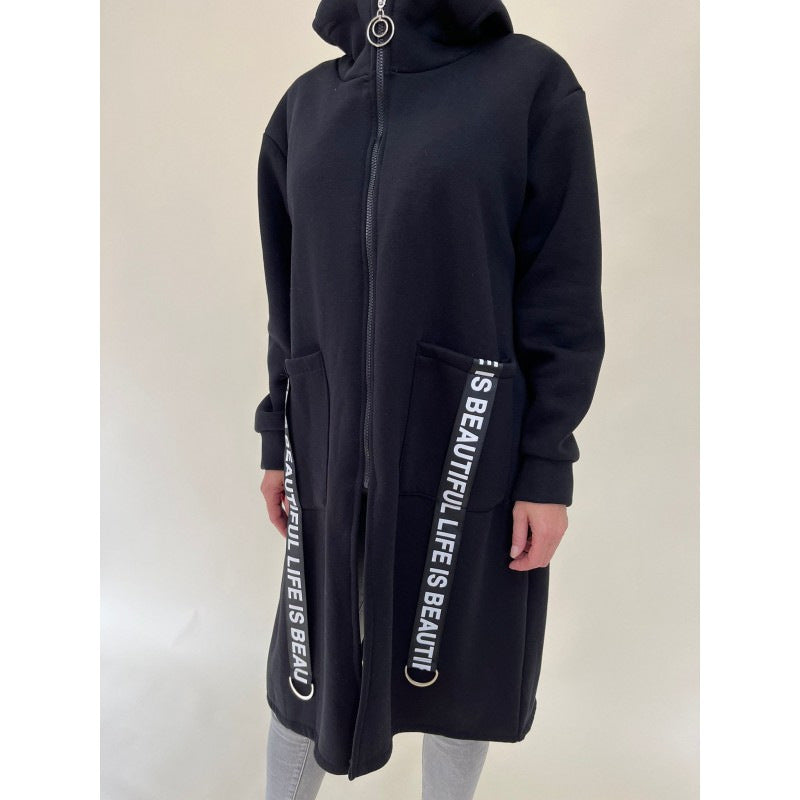 Krohn-e | Taschen Design Hoher Kragen Lange Kapuzen Sweatshirtjacke