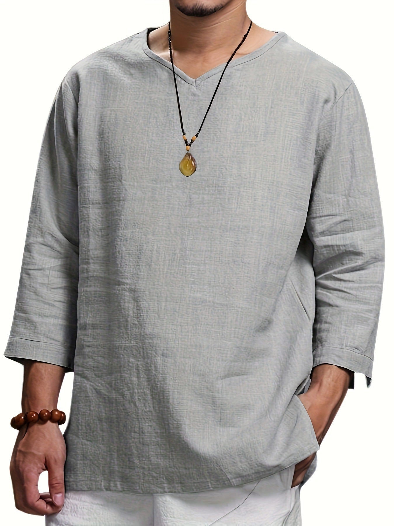 Herren Lässiges Langarmshirt mit V-Ausschnitt und praktischen Seitentaschen Krohn-e
