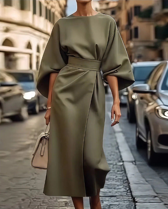 Damen elegantes Maxikleid mit Ballonärmel und tailliertem Schnitt Krohn-e