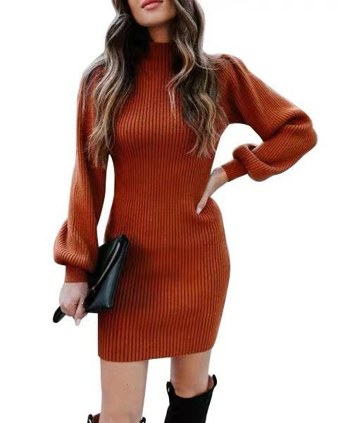 Damen Strickkleid mit hohem Kragen und Puffärmeln Krohn-e
