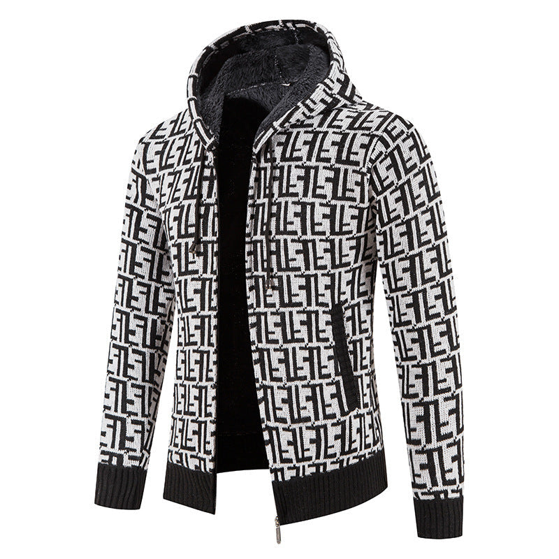 Herren Hochwertige Strickjacke mit modernem Muster und Kapuze Krohn-e