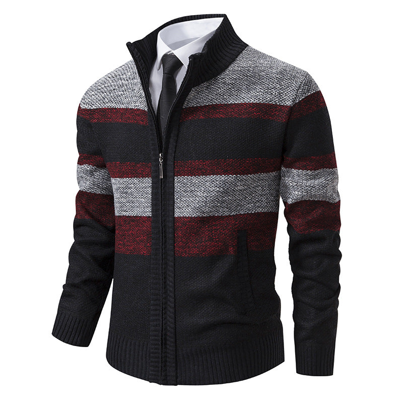 Herren Strickjacke mit Stehkragen und modernem Streifenmuster Krohn-e