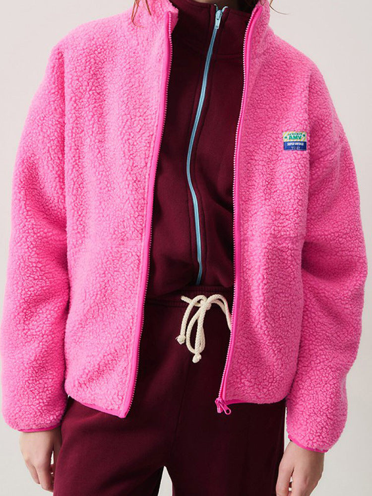 Damen Plüschjacke mit hohem Kragen und seitlichen Taschen Krohn-e