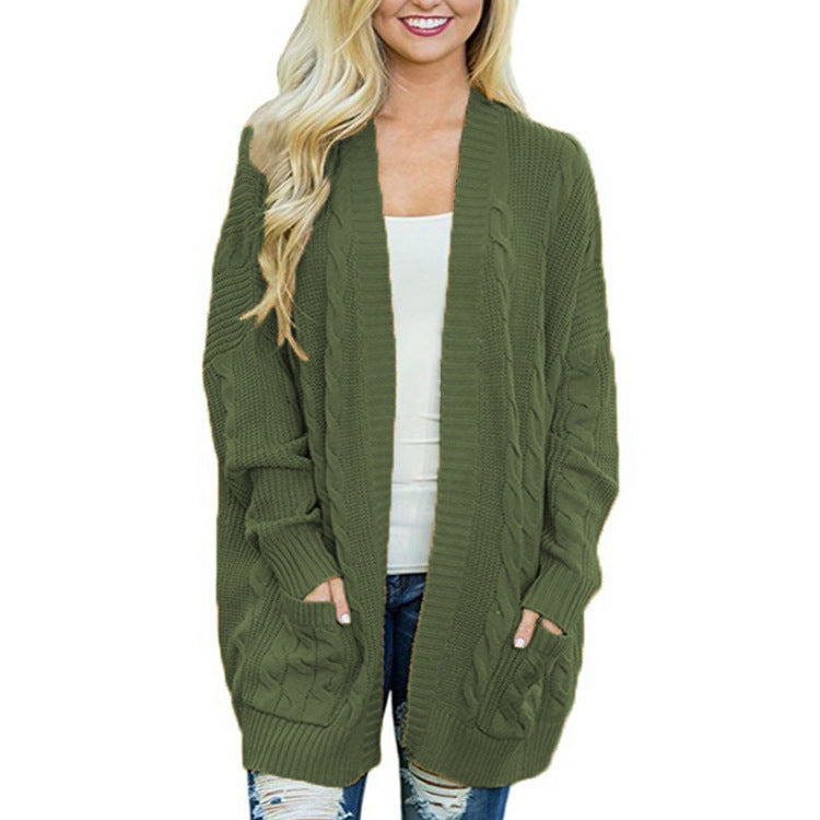 Damen lässige Strickjacke mit Kabelmuster und großzügigen Taschen Krohn-e