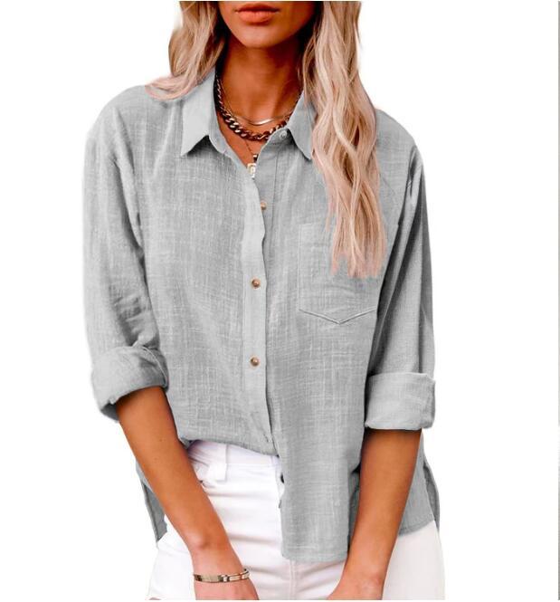 Damen lässige Leinenbluse mit kurzem Arm und Knopfdetails Krohn-e