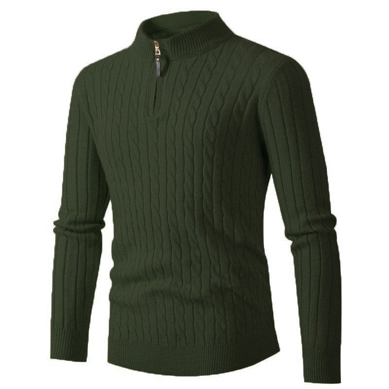 Herren Strickpullover mit modernem Zopfmuster und Kragenreißverschluss Krohn-e