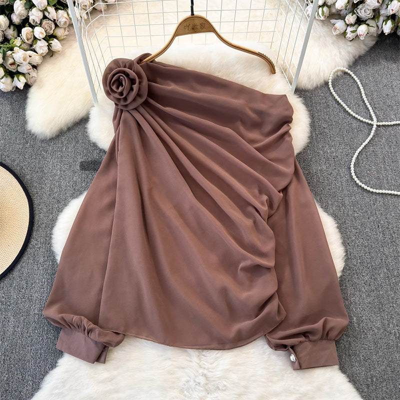 Asymmetrisches Top von Fudus, halbtransparent, einseitig geschulterter Schnitt