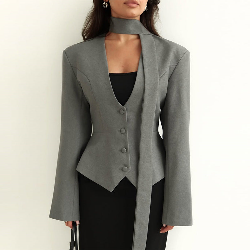 Damen Blazer mit hochgeschlossenem Kragen und voluminösen Ärmeln Krohn-e