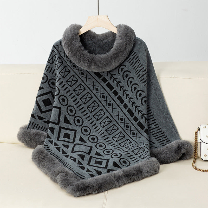 Damen modischer Poncho mit dekorativem Kunstfellkragen Krohn-e