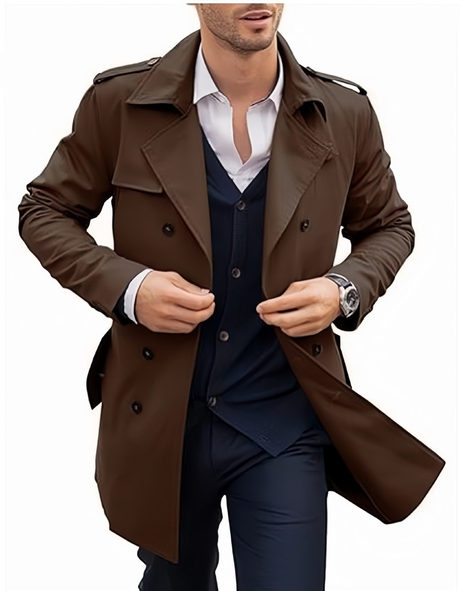Herren eleganter Trenchcoat mit strukturiertem Design und doppelter Knopfleiste Krohn-e