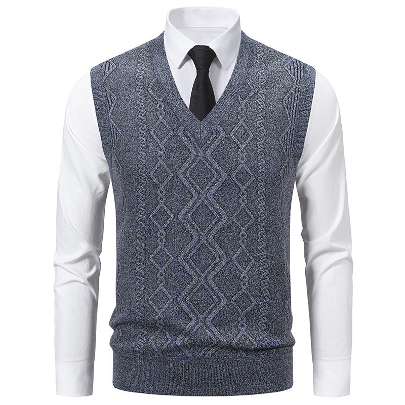 Herren Strickpullover mit V-Ausschnitt und strukturiertem Zopfmuster Krohn-e