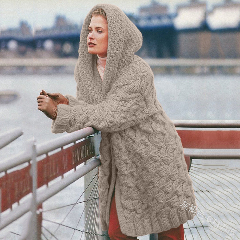 Damen oversized Grobstrickmantel mit Kapuze Krohn-e
