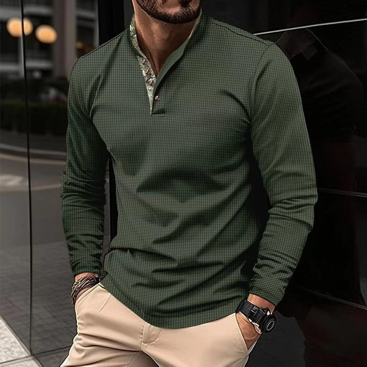 Herren Langarmhemd mit modernem Stehkragen und elegantem Design Krohn-e