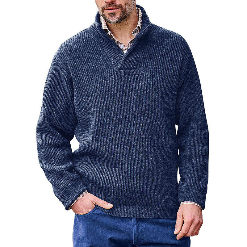 Herren Strickpullover mit modernem Stehkragen und feiner Rippstruktur Krohn-e