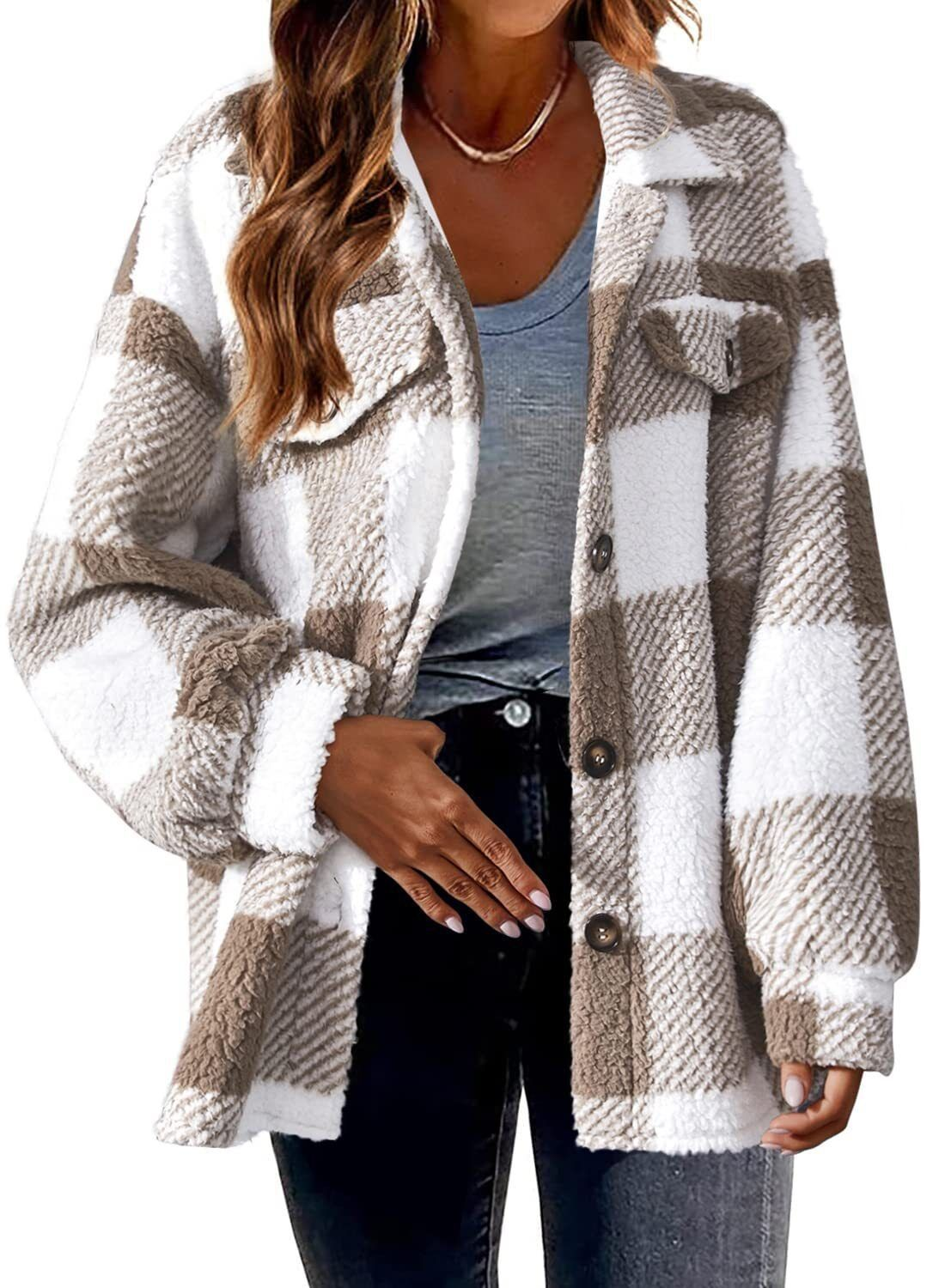 Krohn-e | Fleecejacke mit Karomuster Warm