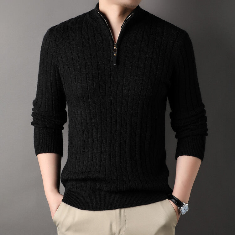 Herren Pullover mit Zipper und strukturiertem Zopfmuster Krohn-e