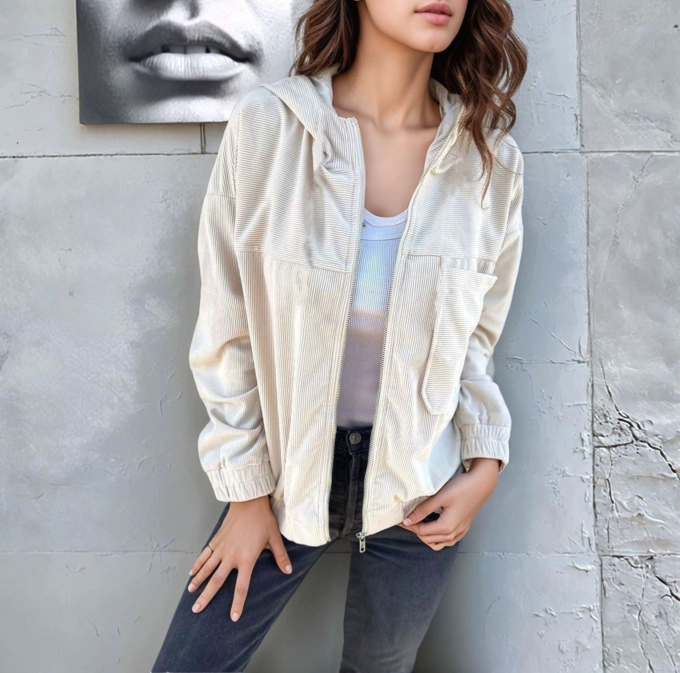 Damen lässige Cordjacke im modernen Stil mit Reißverschluss und praktischem Kragen Krohn-e