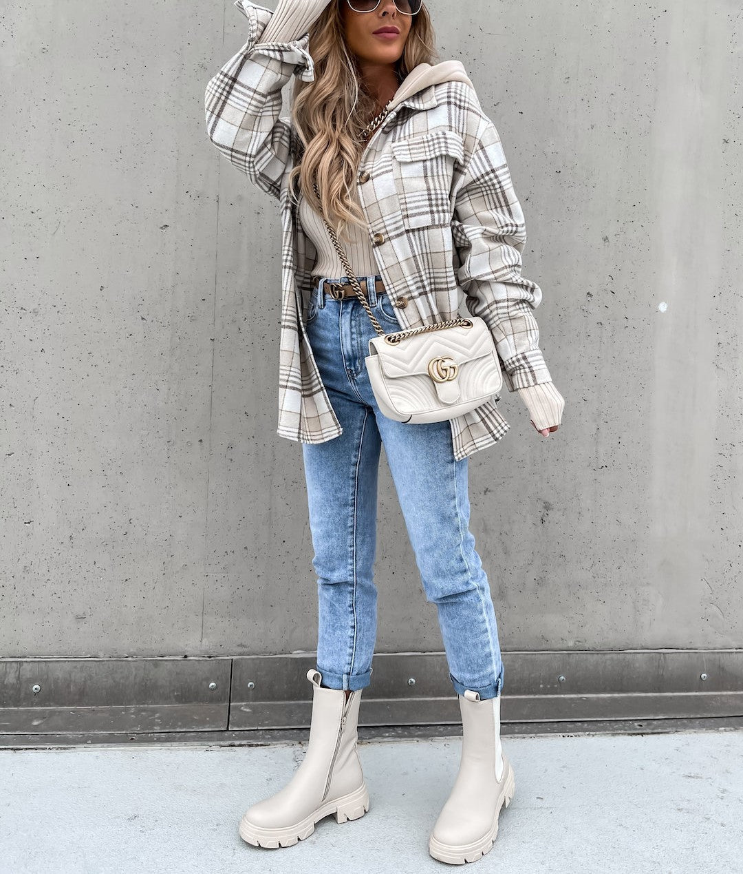Krohn-e | Street Style Chic karierte Jacke mit Kapuze