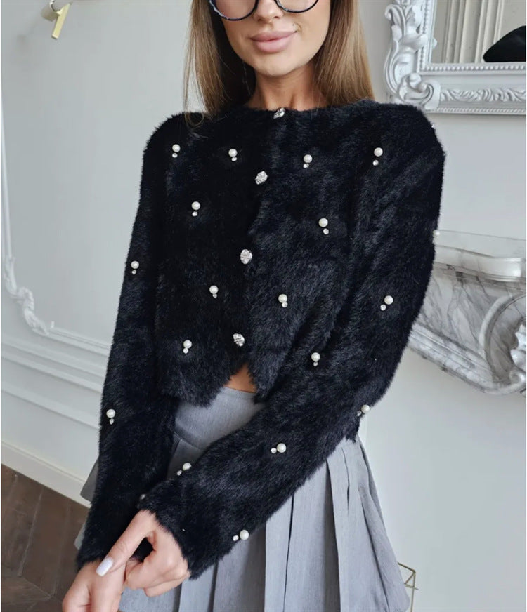 Damen Flauschige Strickjacke mit Schmuckknöpfen und elegantem Schnitt Krohn-e