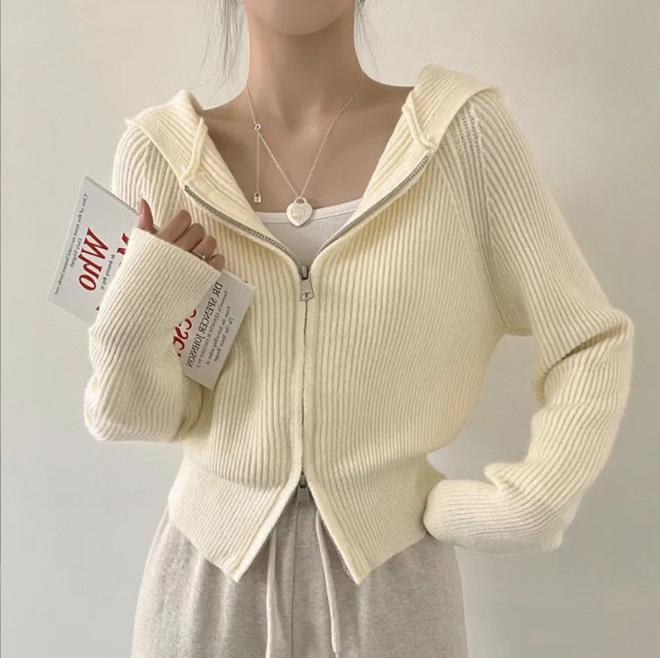 Damen lässige Strickjacke mit Kapuze und Reißverschluss Krohn-e