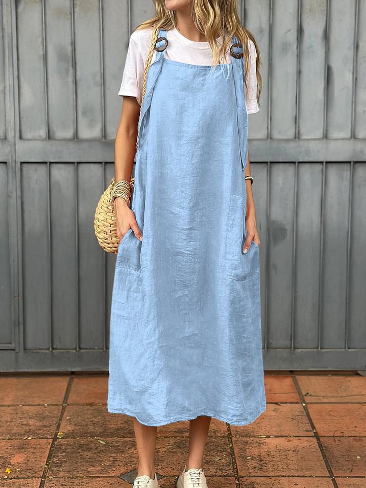 Damen lässiges Leinen-Trägerkleid mit praktischen Taschen Krohn-e